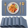 thumbnail image 1 of PVC Heat Resistant Placemats Set of 6, Waterproof Wipeable Floor Place Mats, Non-Slip Easy Clean Table Mats for Kitchen Table Decor, 12x18 Inch (Blue), 1 of 6