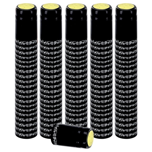 PVC Heat Shrink Capsules For Wine Bottles - 100 Count (Black and Silver)