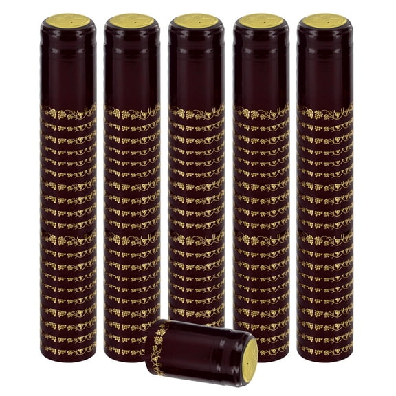 PVC Heat Shrink Capsules For Wine Bottles - 100 Count (Burgundy With Gold)