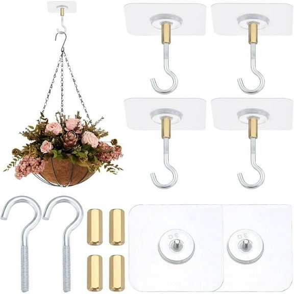 PVC Hook Hangers Ceiling or Wall Mount Hooks with Iron Screw and Brass Column for Chandelier Light Ceiling Fan Boxing Sandbag Platinum 48x19x4mm 15x6mm