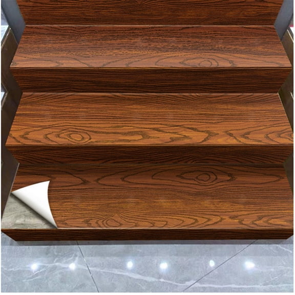 PVC Imitation Wood Self Adhesive Vintage Wood Stair Stickers for Steps and Risers, Smooth Wood