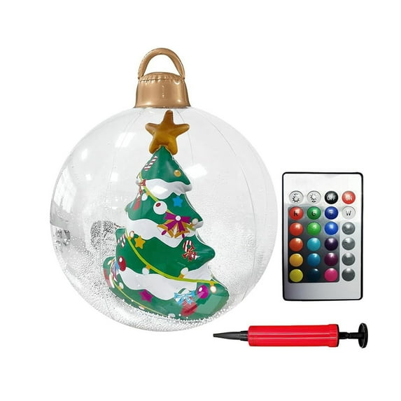 PVC Inflatable Christmas Ball Ornament 23.62" Giant Transparent Decoration with 3D Christmas Tree Inside, Large Outdoor Indoor Holiday Party Decor, Patio Garden Mall Window Display Decoration