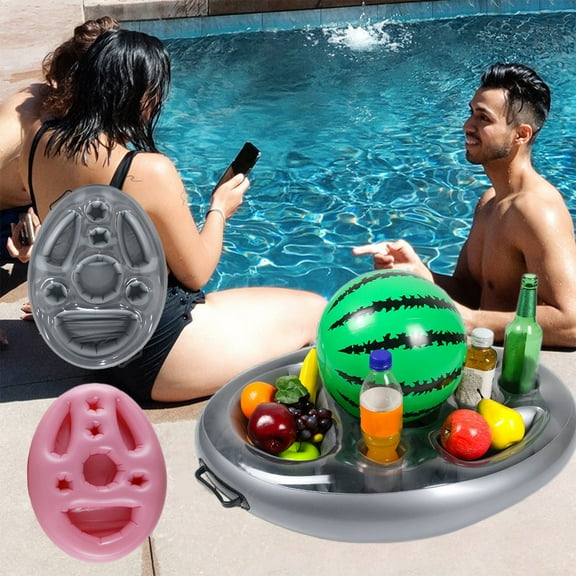 PVC Inflatable Floating Pool Tray | 8 Cup Holder Drink & Snack Organizer | Leak-Proof Thickened Design | Handles | 27.5x20.4 in | Outdoor Party Spa Beach Accessory | 1 Pack