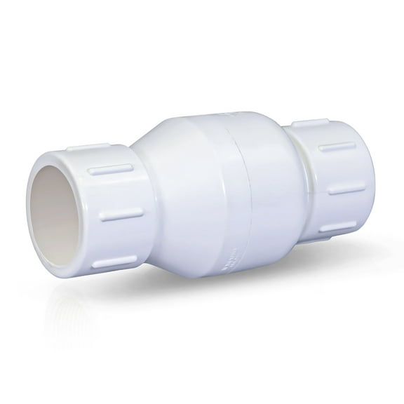 PVC Inline Check Valve for Backflow Prevention 1-1/4'' Solvent Connections White Plastic