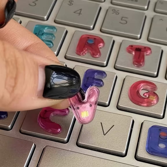 PVC Keyboard Stickers - Glossy Bright Keycaps, Colorful A-Z Letters And Numbers Included,  Irregular Layout, for Laptops, Pcs, Computers