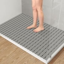 PVC Large Shower Mat, 35.4 × 24 Inch Non Suction Cup Non Slip Shower Floor Mat, Easy to Cut & Curlable Stand Up Shower Stall Mat, Heavy Duty Bath Shower Mats for Inside Shower