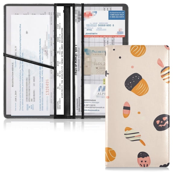 PVC Leather Car Document Holder Organizer Driver License Cover Holder for Car Driving Documents 9.45x10.24in Halloween Candies Pattern