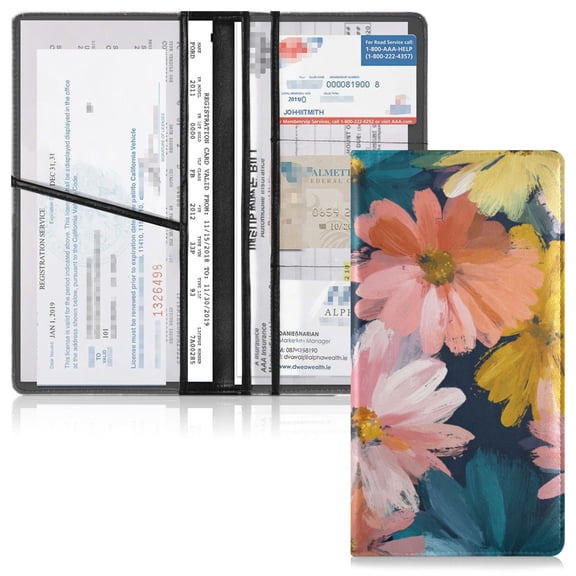 PVC Leather Car Document Holder Organizer Driver License Cover Holder for Car Driving Documents 9.45x10.24in Oversized Daisies
