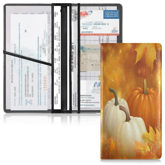 PVC Leather Car Document Holder Organizer Driver License Cover Holder for Car Driving Documents 9.45x10.24in Pumpkins and Leaves
