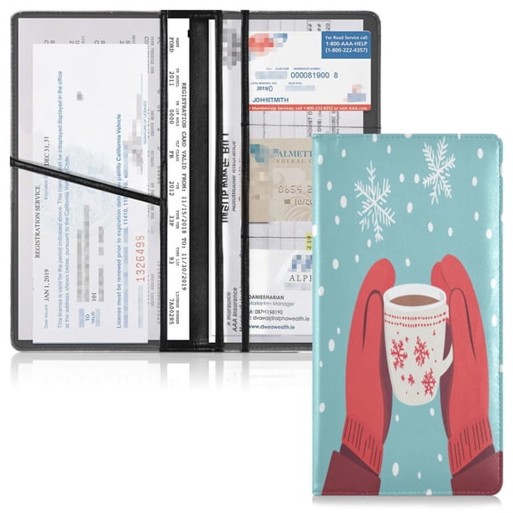 PVC Leather Car Document Holder Organizer Driver License Cover Holder for Car Driving Documents 9.45x10.24in Red Mittens Holding A Coffee Mug