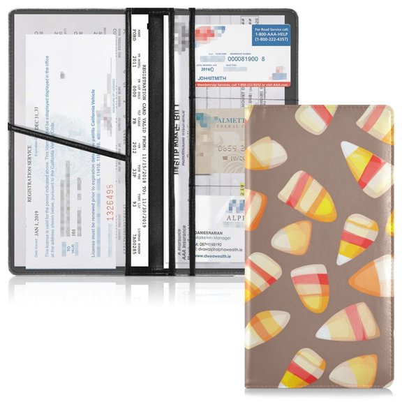 PVC Leather Car Document Holder Organizer Driver License Cover Holder for Car Driving Documents 9.45x10.24in Small Cartoon Candy Corn