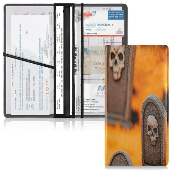 PVC Leather Car Document Holder Organizer Driver License Cover Holder for Car Driving Documents 9.45x10.24in Small Tombstone-shaped