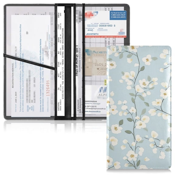 PVC Leather Car Document Holder Organizer with Multiple Pockets, Ideal for Car Registration, Insurance & Cards Floral Wallpaper