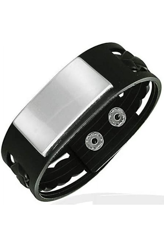 PVC Leather Snap Bracelet w/ Stainless Steel Watch-Style