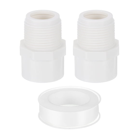 Male Adapter Pipe Fitting, 2Pcs 25mm(1") 2-Way Pipe Connectors with Sealant Tape (Socket x Male Pipe Thread), Hose Adapter Coupling for Plumbing Water Line (White)