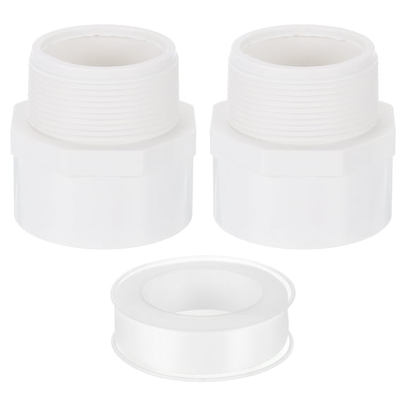 Male Adapter Pipe Fitting, 2Pcs 63mm(2-1/2") 2-Way Pipe Connectors with Sealant Tape (Socket x Male Pipe Thread), Hose Adapter Coupling for Plumbing Water Line (White)