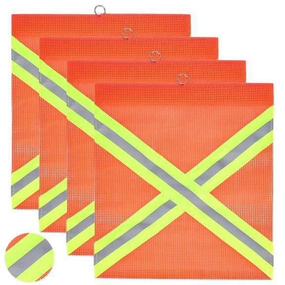 PVC Mesh Warning Flags Reflective Traffic Safety Flag with Iron Ring Rectangle Orange Red 355mm