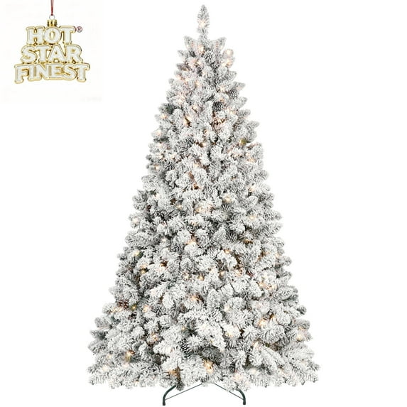 PVC Mixed Flocked Christmas Tree with Pinecones – Available in Unlit, Warm White or Multicolor Pre-Lit Options, Multiple Sizes, Metal Stand  HOT STAR FINEST