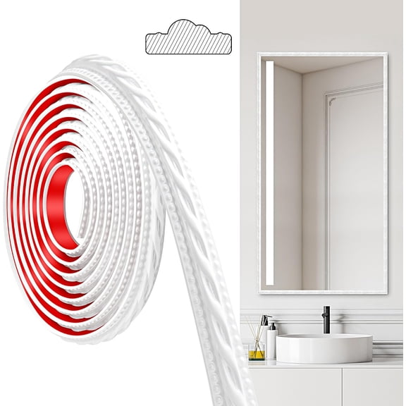 PVC Moldings Trim, 300cm2cm, Peel and Stick Self-Adhesive, Coving for Ceilings, Wall Moldings for Wall Edge, Mirror Frames, Ceiling, Skirting Boards, Cabinet(White)