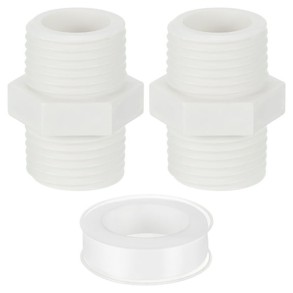 Nipple Male Thread Coupling Adapter Connector, 2Pcs 20mm(3/4") Pipe Fitting with Sealant Tape (Male to Male), Hose Adapter Coupling for Thread plumbing Pipe (White)