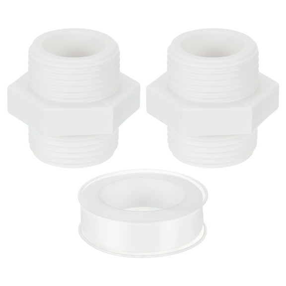 Nipple Male Thread Coupling Adapter Connector, 2Pcs 25mm(1") Pipe Fitting with Sealant Tape (Male to Male), Hose Adapter Coupling for Thread plumbing Pipe (White)