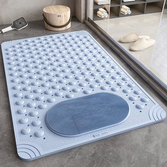 PVC Non-Slip Shower Mat with Foot Massage & Foot Scrubber, Drainable Bath Mat for Bathroom