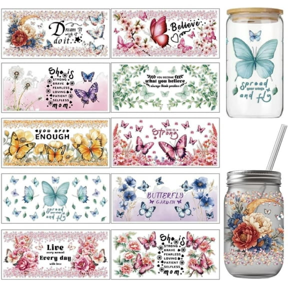 PVC PVC DIY Heat Transfer Paper for UV Sublimation Cup Butterfly 110x240mm 10 style 1pc/style 10pcs/set