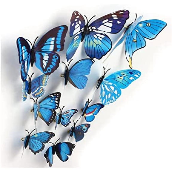 PVC Paper Composite Beautiful Wall Hanging 3D Butterfly With Sticking Pad For Home Decor (Color - Ocean Blue, Set of 12), Decoration Showpiece Statue