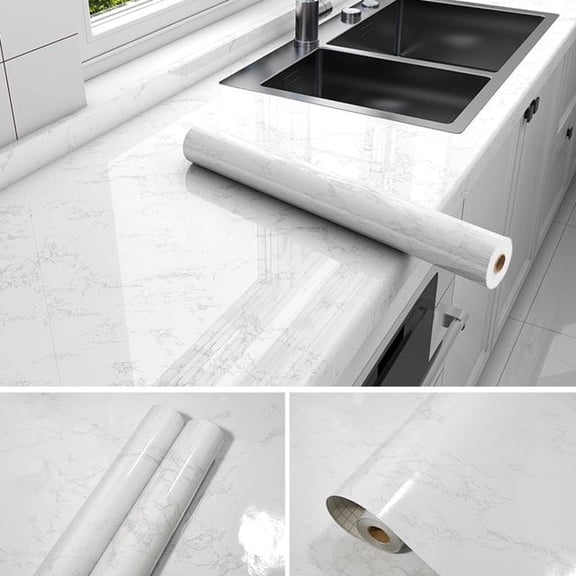 PVC Pearl Film Waterproof Wallpaper Room DIY Self-adhesive Black/White Wardrobe Kitchen High Gloss Paste Furniture Wall Stickers
