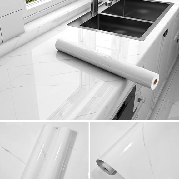 PVC Pearl Film Waterproof Wallpaper Room DIY Self-adhesive Black/White Wardrobe Kitchen High Gloss Paste Furniture Wall Stickers