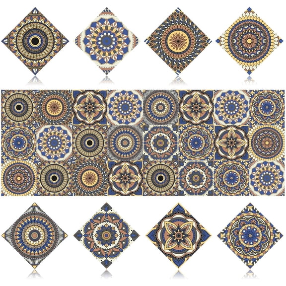 PVC Peel and Stick Tile Stickers 24 count Removable Backsplash Wall Self-Adhesive Subway Stickers for Kitchen Bathroom RV DIY Upgrade Sticker(Style E, 3.94 x 3.94 Inch)