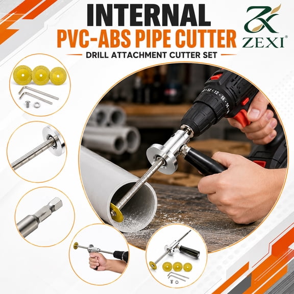 PVC Pipe Cutter, Inside PVC/ABS Cutter Tool for Drill, 7-Inch Adjustable Depth, 3 Cutting Wheels, 1/4-Inch Hex Shank