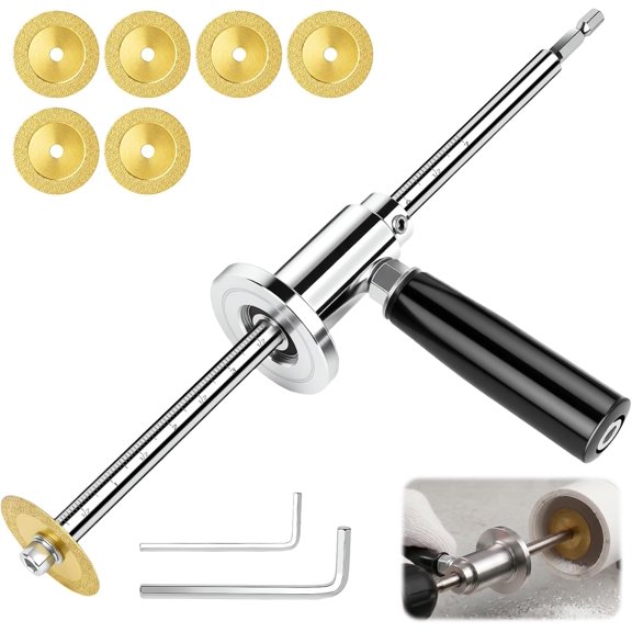 PVC Pipe Cutter Tool for Drill, Inside Pipe Cutter with Adjustable Depth Gauge 7 Inch Scale, Diamond Cutting Wheels, Internal Cutting Tool for PVC ABS Plumbing, Irrigation, DIY Projects
