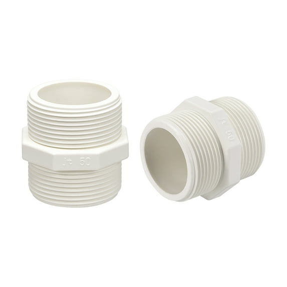 Unique Bargains Pipe Fitting,G1-1/4 x G1-1/4 Male Thread Adapter Connector White 2Pcs, G1-1/2xG1-1/2