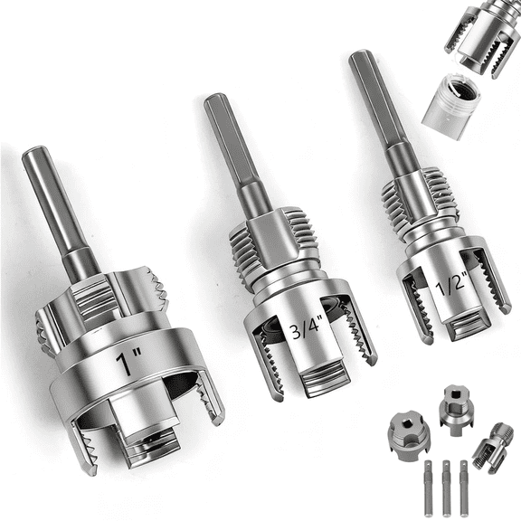 PVC Pipe Threader Kit, 3 Pcs Dual Function Internal External Pipe Threading Tool for 1/2 3/4 1 Inch PVC Plastic Pipes(Silver)