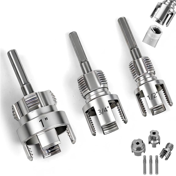 PVC Pipe Threader Kit, 3 Pcs Dual Function Internal and External Pipe Threading Tool for 1/2 3/4 1 Inch PVC Plastic Pipes