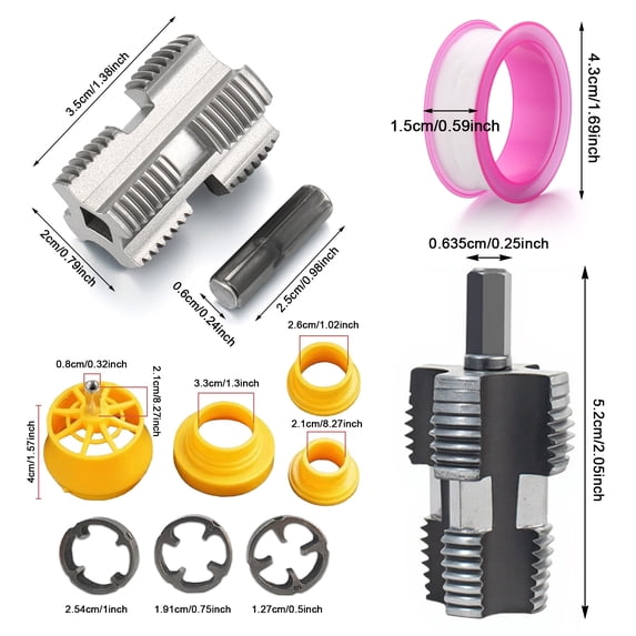 Electric Drill Compatible PVC Pipe Threader Kit, PVC Threader Maker Tool,3 External Thread Dies-1/2,3/4,1, 2 Internal Thread Dies-1/2,3/4,Plastic Pipe Tap Die Set, Plumbing Tool for DIY Threading