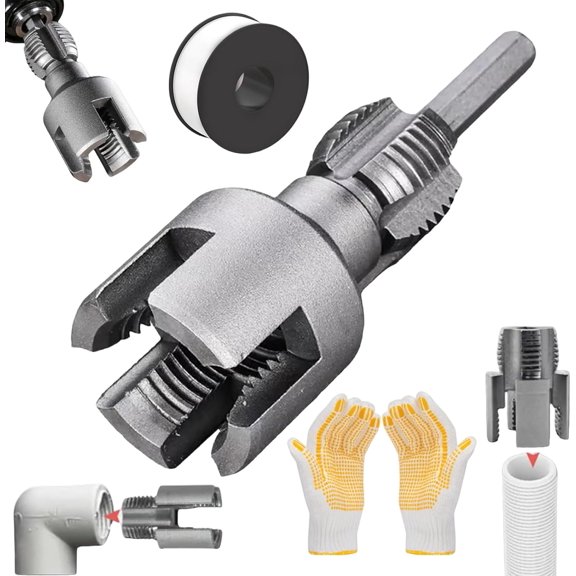 PVC Pipe Threader Kit, Internal & External Pipe Threading Tool for 1/2" 3/4" 1" Pipes, Drill Compatible PVC Threading Tool for Plumbing Repair & Plastic Pipe Installation