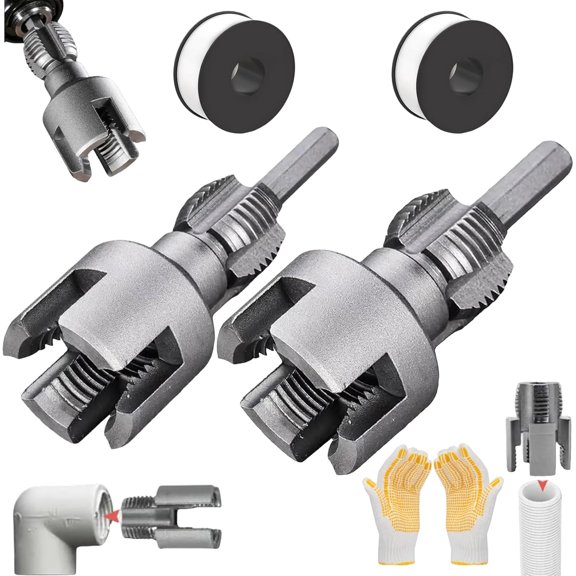 PVC Pipe Threader Kit, Internal & External Pipe Threading Tool for 1/2" 3/4" 1" Pipes, Drill Compatible PVC Threading Tool for Plumbing Repair & Plastic Pipe Installation