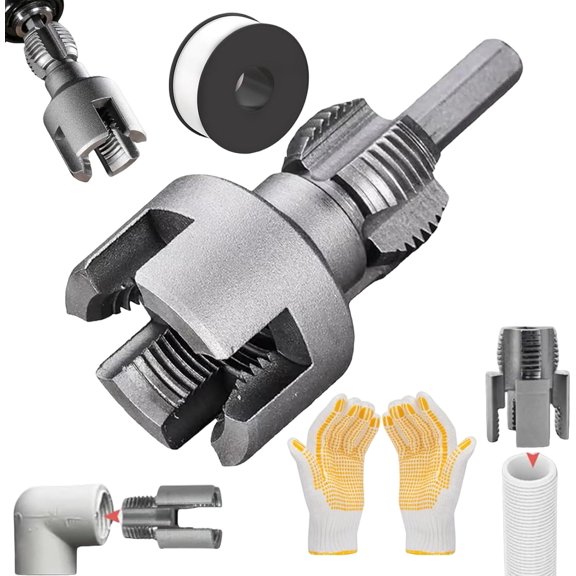 PVC Pipe Threader Kit, Internal & External Pipe Threading Tool for 1/2" 3/4" 1" Pipes, Drill Compatible PVC Threading Tool for Plumbing Repair & Plastic Pipe Installation