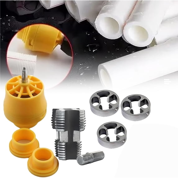 PVC Pipe Threader Set 1/2", 3/4", 1", PVC Pipe Threader Kit, Drill PVC Thread Maker Tool, Plastic Pipe Tap Die Set with 3 Dies, Plumbing Pipe Threader Tool for Cutting