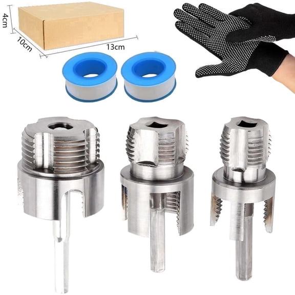 3-in-1 PVC Pipe Threader Tool Set, 1/2" 3/4" 1" Carbon Steel Thread Cutting Tool, Compatible with Electric Drills for Plumbing & DIY