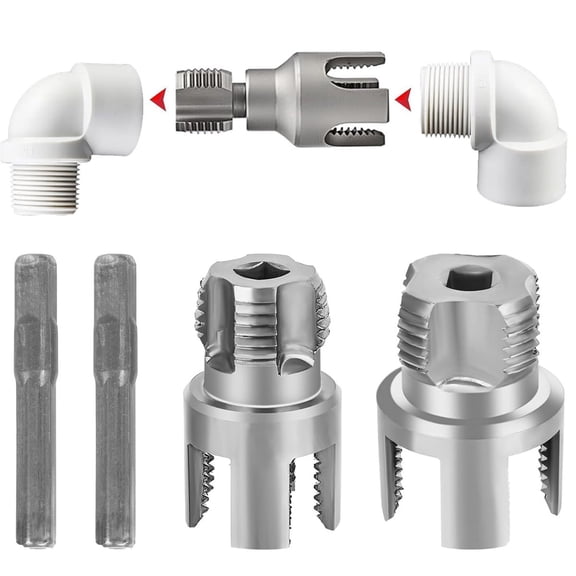 PVC Pipe Threading Tool Internal External Pipe Thread Cutter 1/2 Inch 3/4 Inch Alloy Steel Pipe Reamer Thread Repair Tool for PVC PPR MPP Plastic Plumbing Pipe Fittings