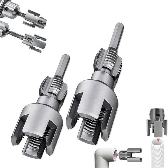 PVC Pipe Threading Tool Set, 1/2" and 3/4" NPT Threader Cutter, Drill-Powered for Quick Pipe Threading