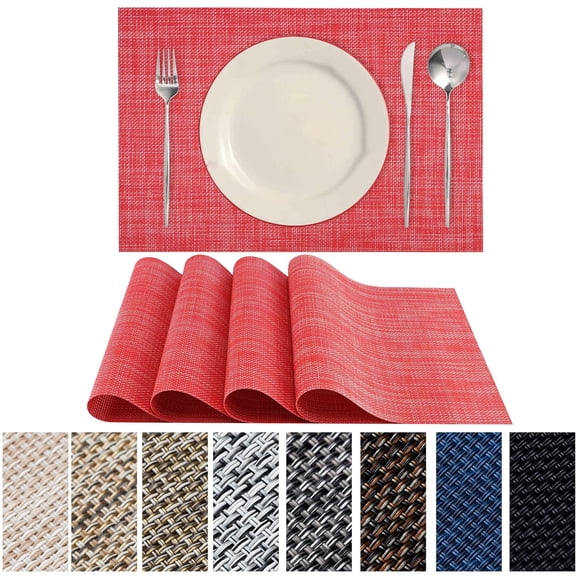 PVC Placemat Set of 4 Non-Slip Heat Resistant Place Mats, Washable Vinyl Placemats for Dining Table (Red White Mixed)