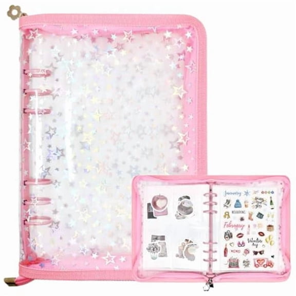 PVC Planner Binder with Holographic Stars Aesthetic Smooth Pages For Sticker Loose Leaf Exchange Design