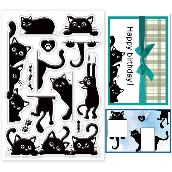 PVC Plastic Clear Stamps for DIY Scrapbooking Photo Album Decorative Cards Making Cat Shape 160x110x3mm for DIY Mixed Color