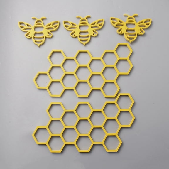 PVC Plastic Farmhouse Honey Bee Honey Comb Wall Decorations Gold 75~130x100~230x7mm 5pcs/set
