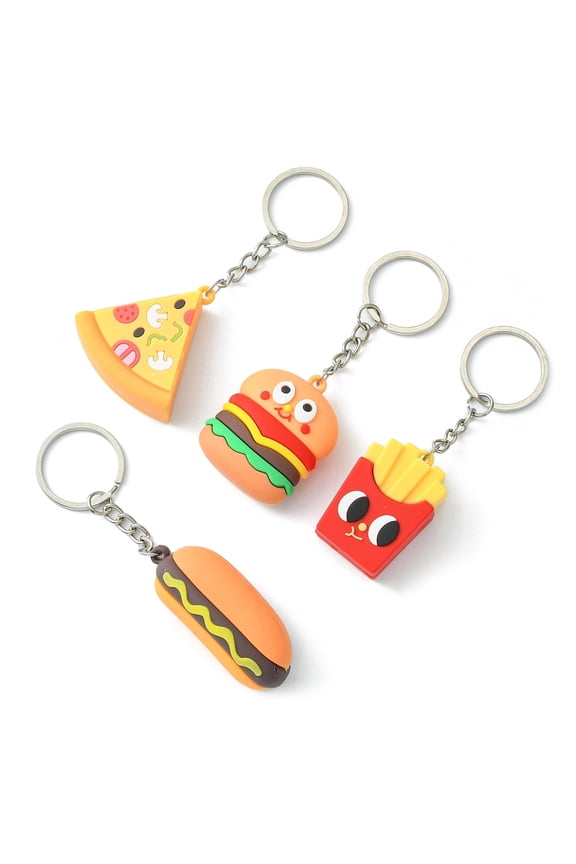 PVC Plastic Pendant Keychain with Iron Keychain Ring Platinum Sandwich/Hamburger/Fries/Bread Mixed Color 9.6-10.8cm