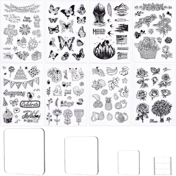 PVC Plastic Stamps for DIY Scrapbooking Photo Album Decorative Cards Making Stamp Sheets with Acrylic Stamping Blocks Tools & Chassis Mixed Patterns 16x11x0.3cm